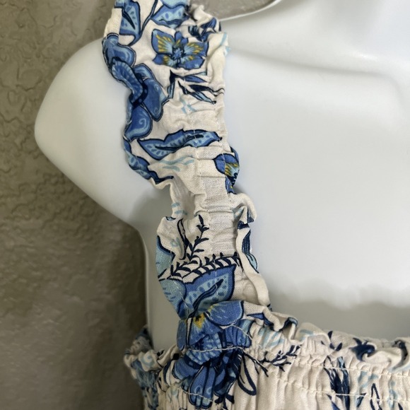 Haute Hippie Ruffle‎ Floral Blue Midi Dress Sz 4 Tiered Peasant Boho Smocked - Picture 3 of 9